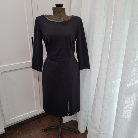 Talbots Tipped Ponte Sheath Dress Jewel Neckline Size 10 - Picture 2 of 11
